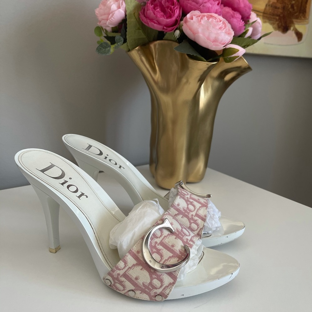 Pink Diorissimo C & D Slide Mule Sandals